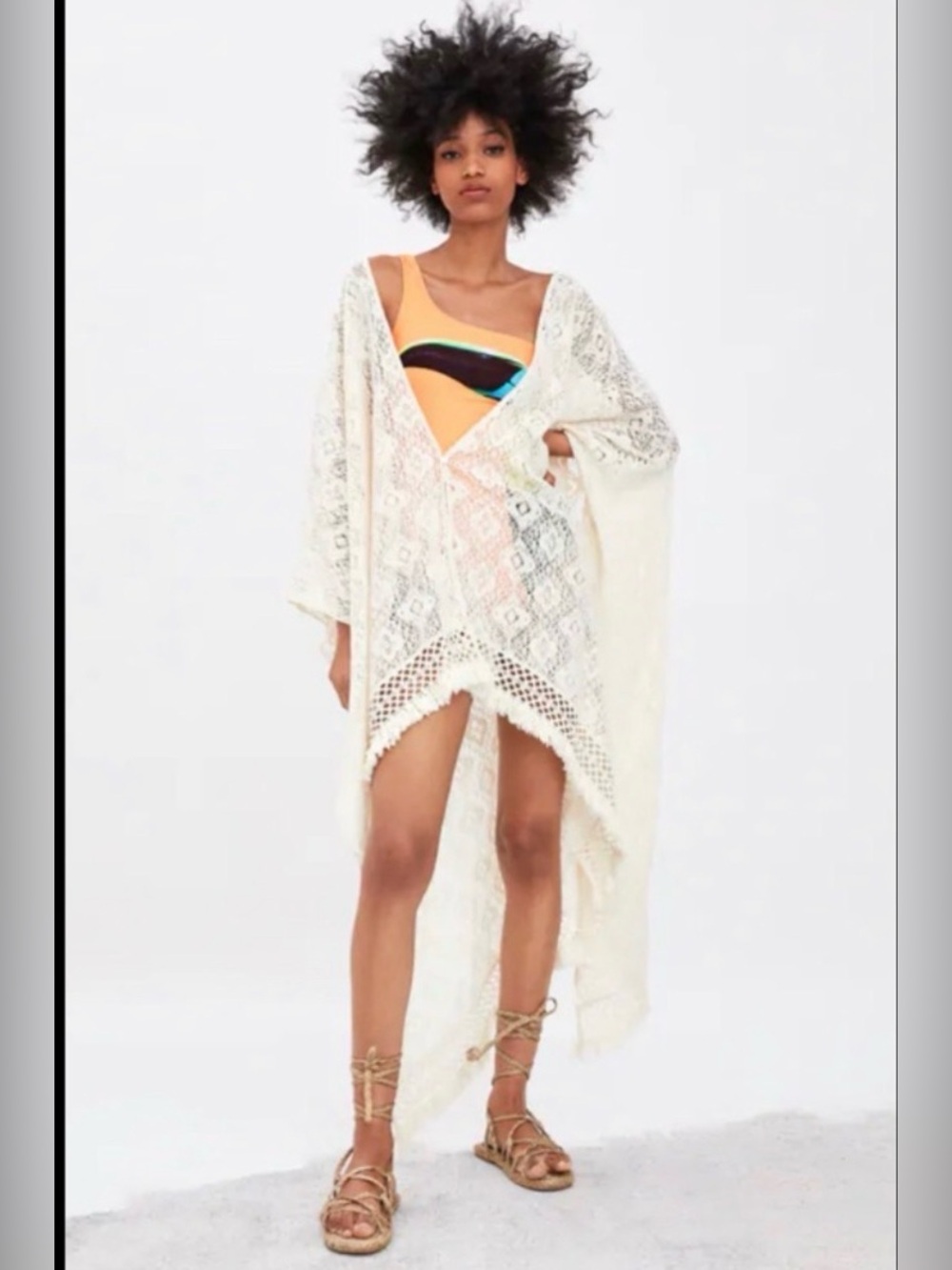 Zara textured kimono fringe cover up M